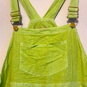 lime green linen overalls